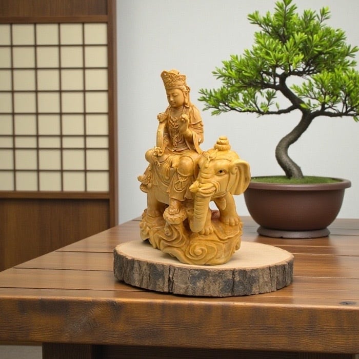 小葉黄楊 こばつげ 木彫り 普賢菩薩 一点もの 縁起物 金運アップ 開運