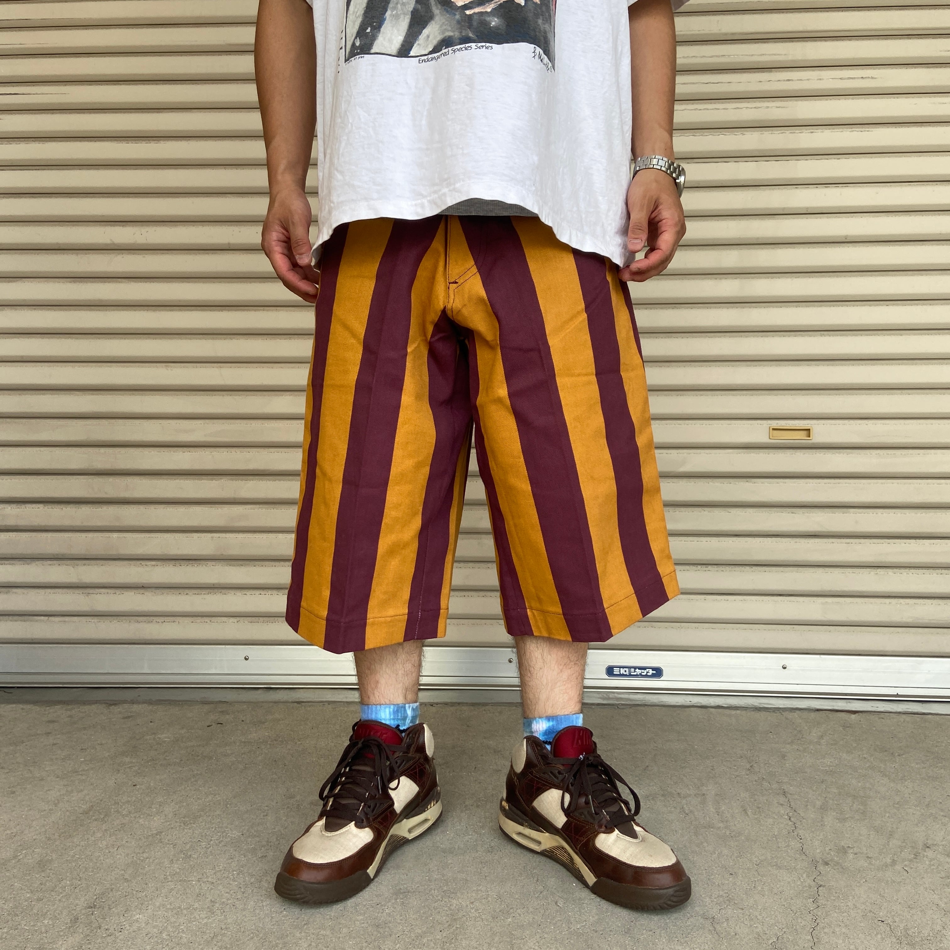 送料無料』90s クロスカラーズ ストライプ柄バギーショートパンツ W36 