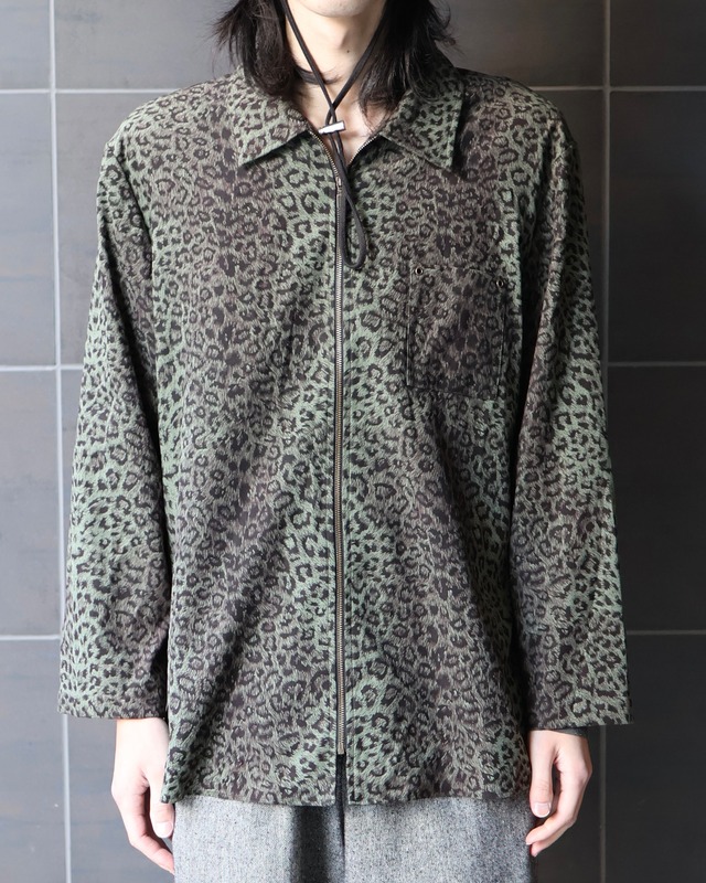 Leopard design zip-up blouson