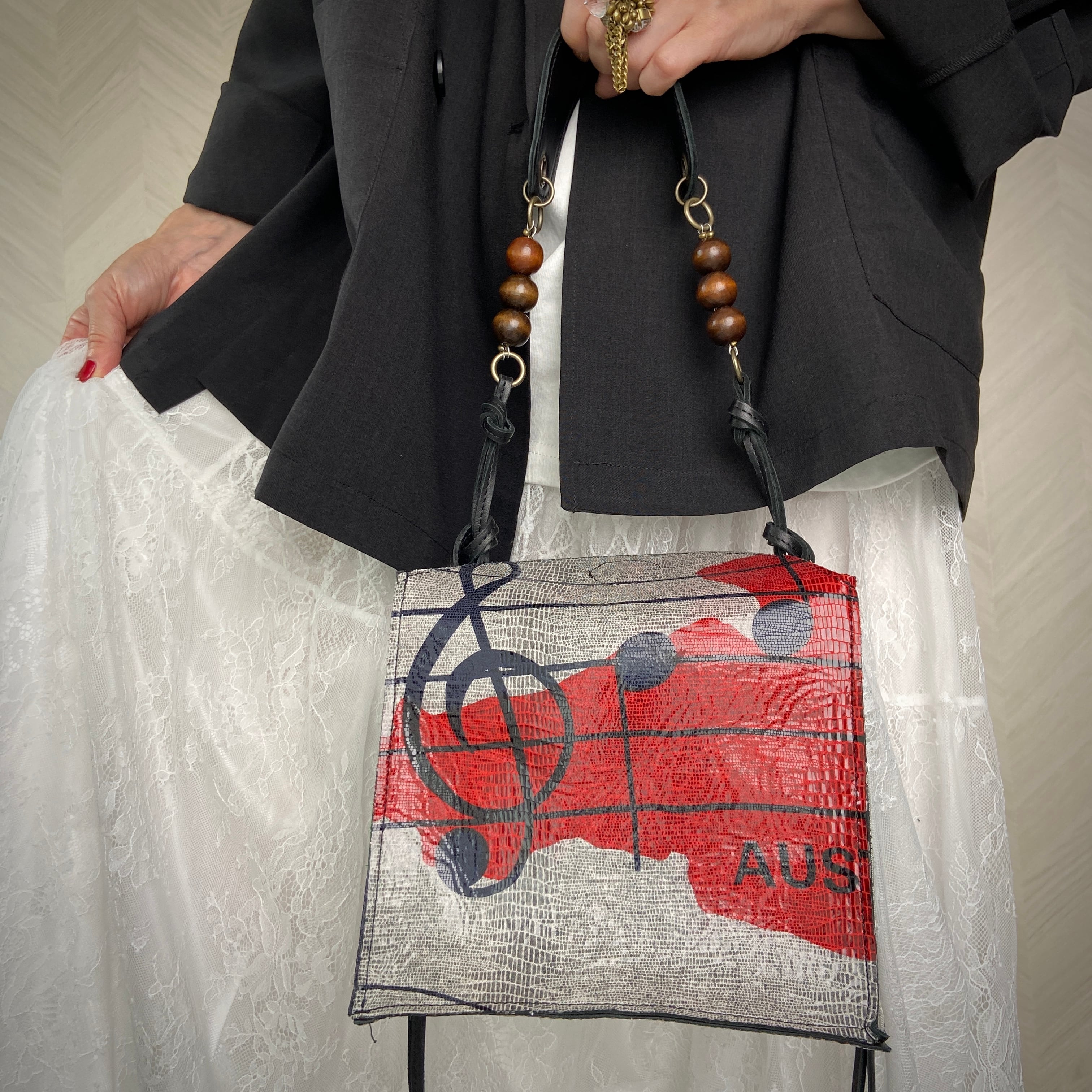 【1点もの】メロディスカーフ&革リバーシブル スクエア2waybag