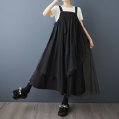 チュールレイヤード サスペンダースカート 00101