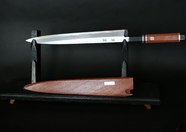 【鞘付き】 270mm柳刃包丁 鏡面　黒檀水牛八角柄 全鋼 和包丁• 270mm 切付柳刃包丁 鏡面 黒檀黒水牛八角柄 刺身包丁 【全鋼】︓ 鞘