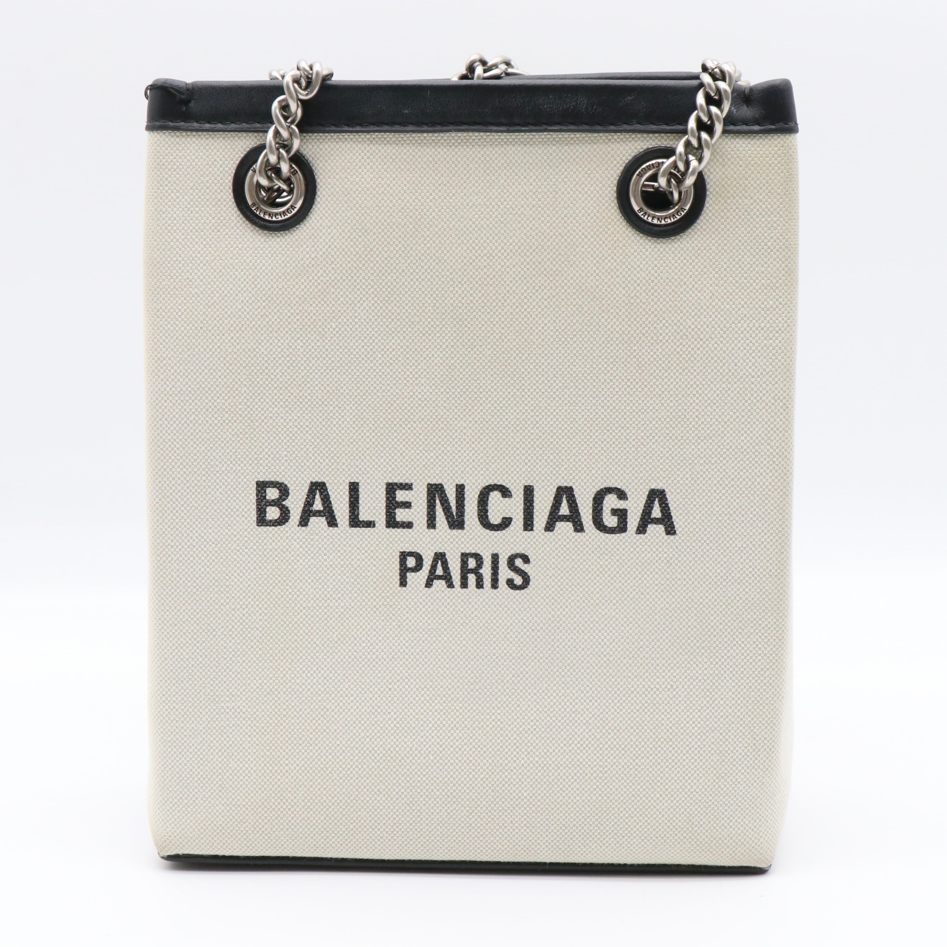 BALENCIAGA デューティ フリーフォンホルダー バッグ レザー キャンバス オフホワイト バレンシアガ