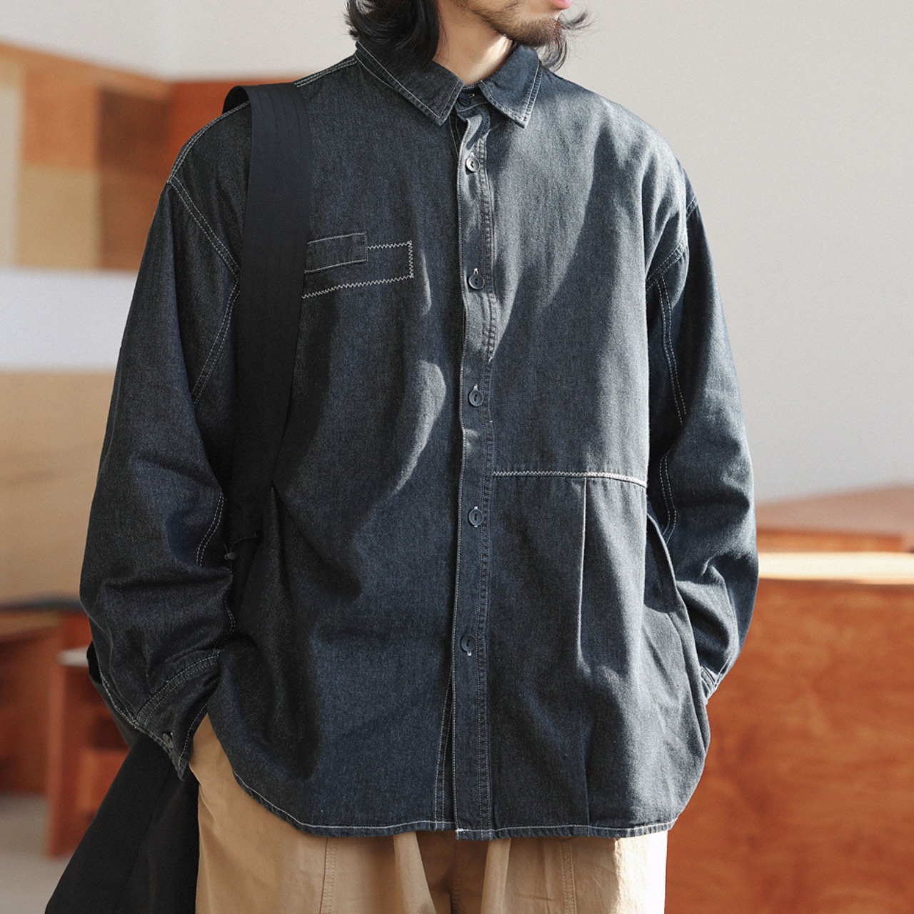 ステッチ ディテール デニムシャツ ジャケット K5371 - 1