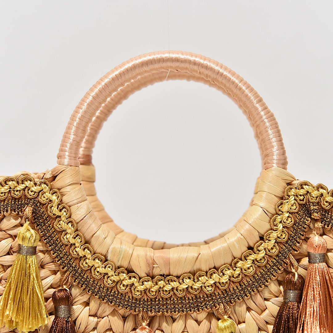 Le Fleur】タッセル かごバッグ オレンジ×ブラウン 人気 カゴバッグ