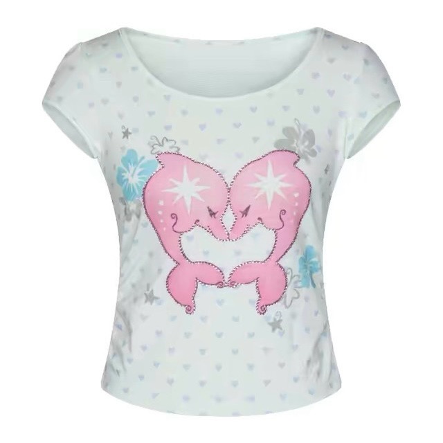 [BETWEENAND] Dolphin Love Summer Mint Green T-Shirt