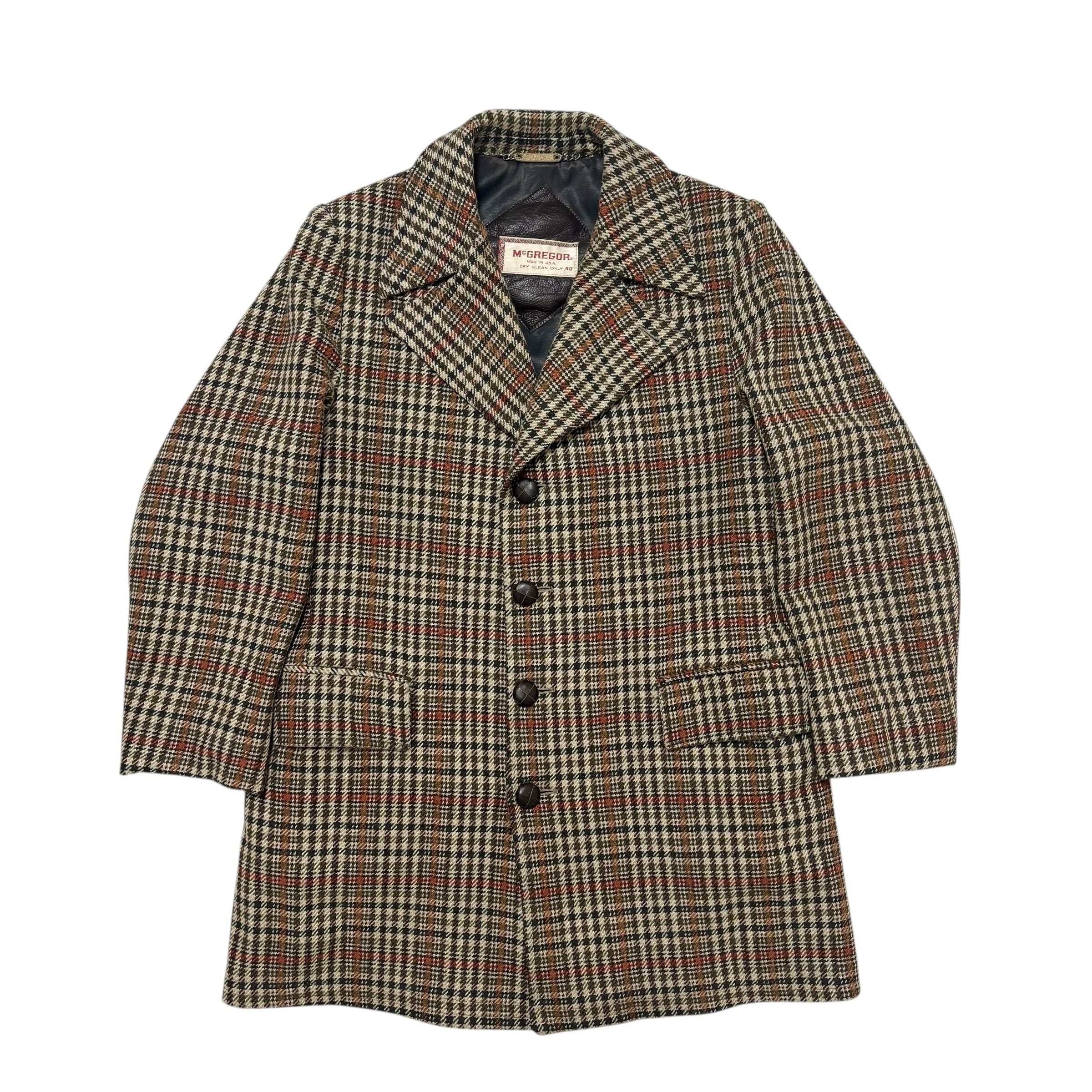 古着 マックレガー McGREGOR ウールコート クリーニング済み 70年代 USA製 チェック柄 メンズ サイズ40 実寸L相当