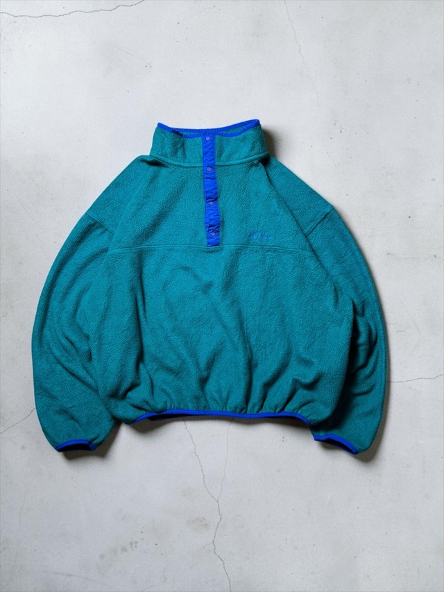 ［90s］L.L.Bean Freeport Maine Teal Blue Trim Snap T Pullover Fleece Jacket