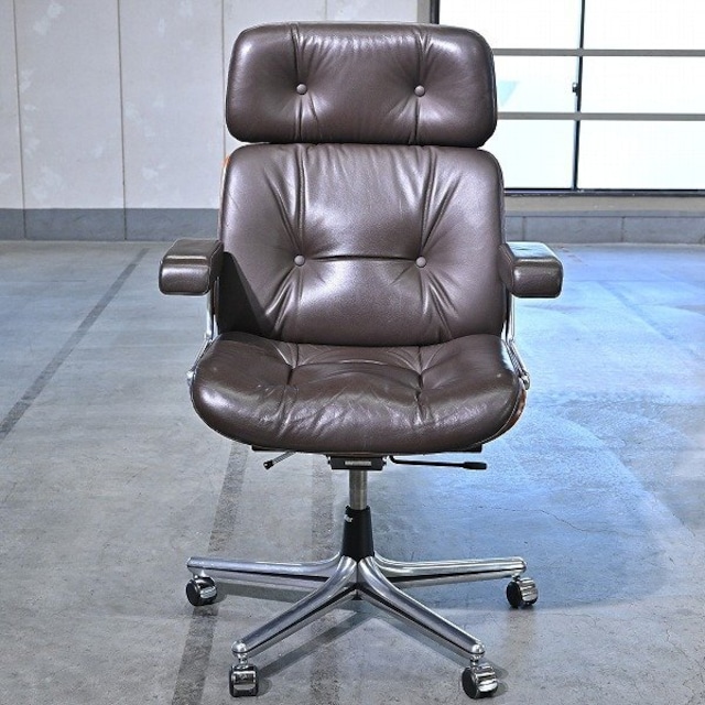 名作 スイス ジロフレックス 40万「82パサール」オフィスチェア D ローズウッド材 プライウッド 本革 ミッドセンチュリー 1人掛け giroflex