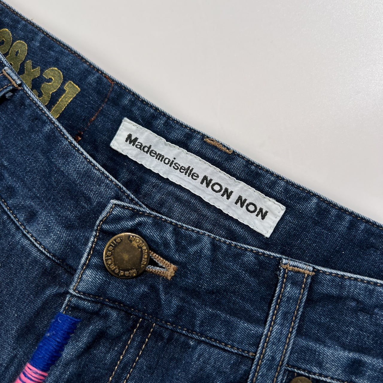 Mademoiselle NON NON マドモアゼルノンノン 刺繍入り デザイン デニム パンツ ジーンズ サイズ 28inch /インディゴ/パパス