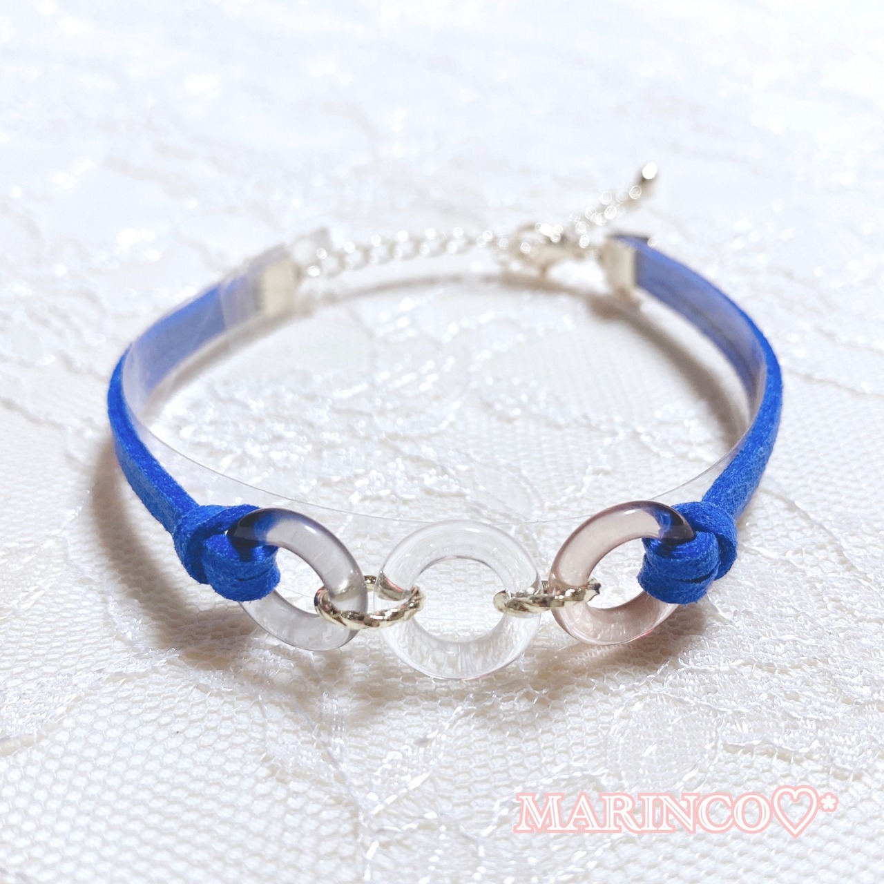 革ひもブレスレット 青 トリプルリングブレスレット／コバルトブルー 