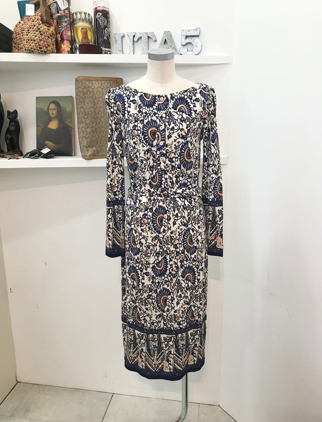 TORY BURCH/one-piece/goldbutton/blue/花柄/ベルト付き/トリーバーチ 
