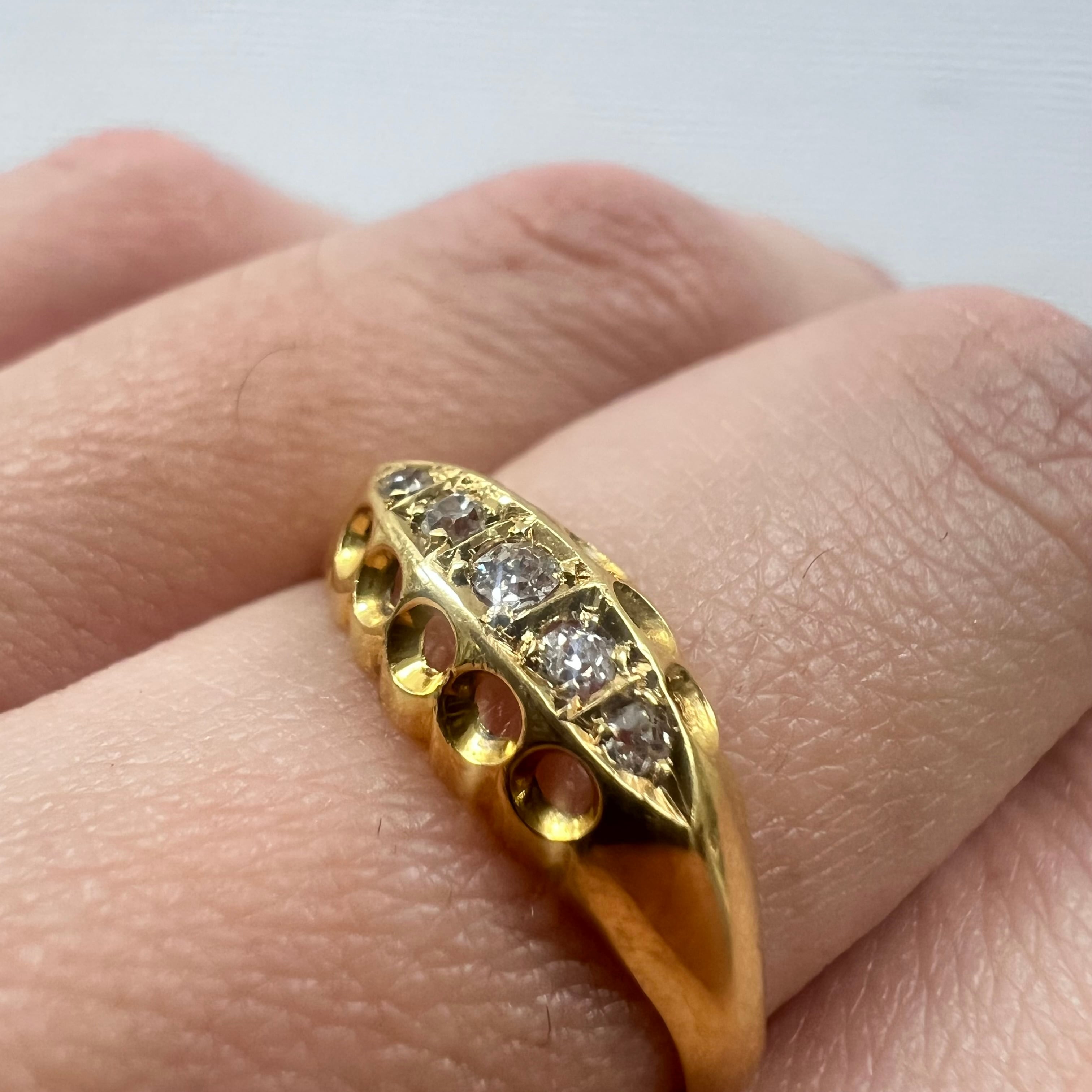 イギリス アンティーク ジュエリー K18 5stone オールドカット