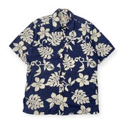 HAWAII製 PARADISE BAY パラダイスベイ 花柄 半袖 アロハシャツ ハワイアンシャツ S/ネイビー系 メンズ ビンテージ