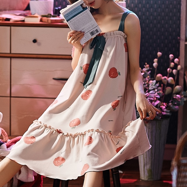 アップルプリントストラップdress*L-318