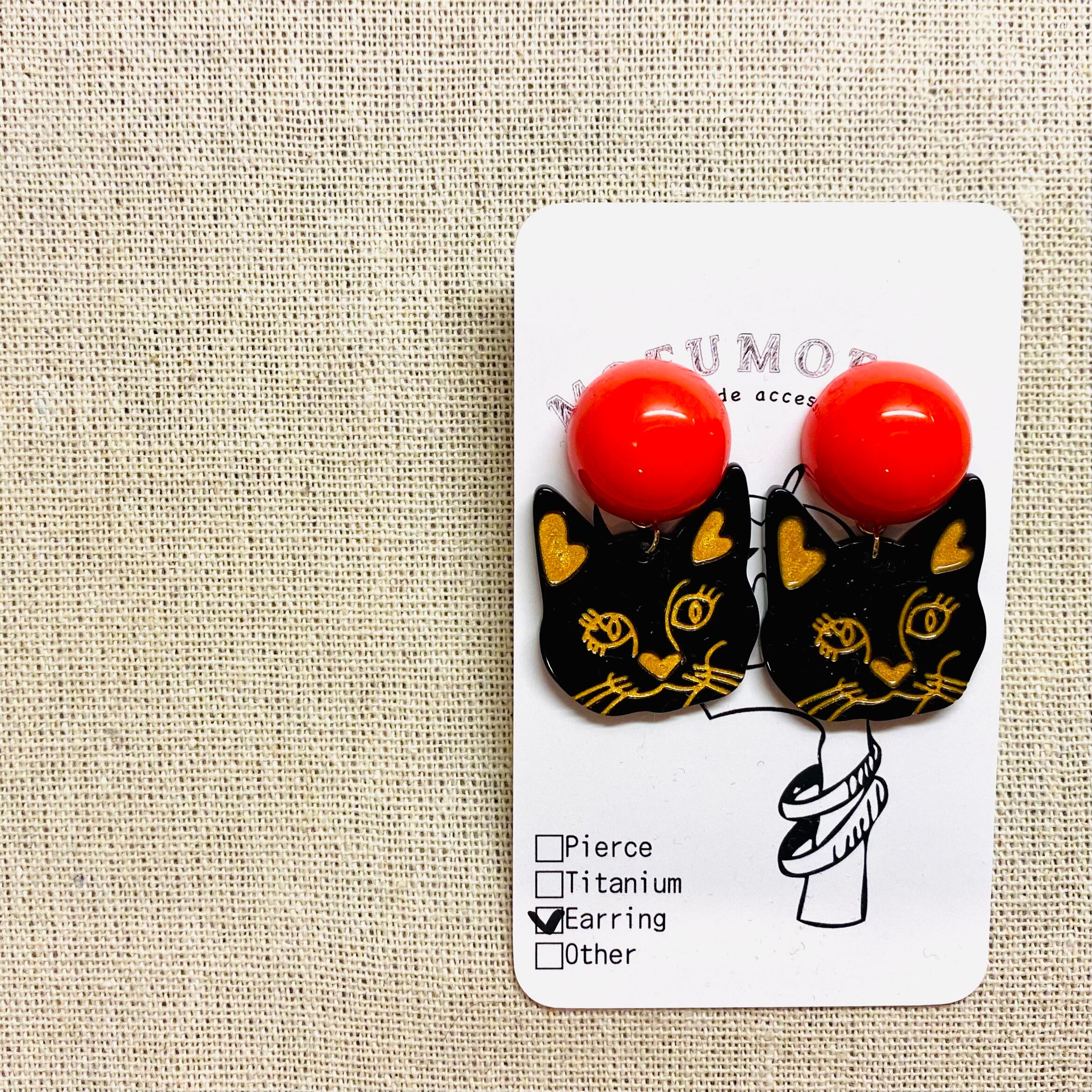 猫のボタン☆2個 i-1 ボタン/カボション/ネコ/動物 クロネコ