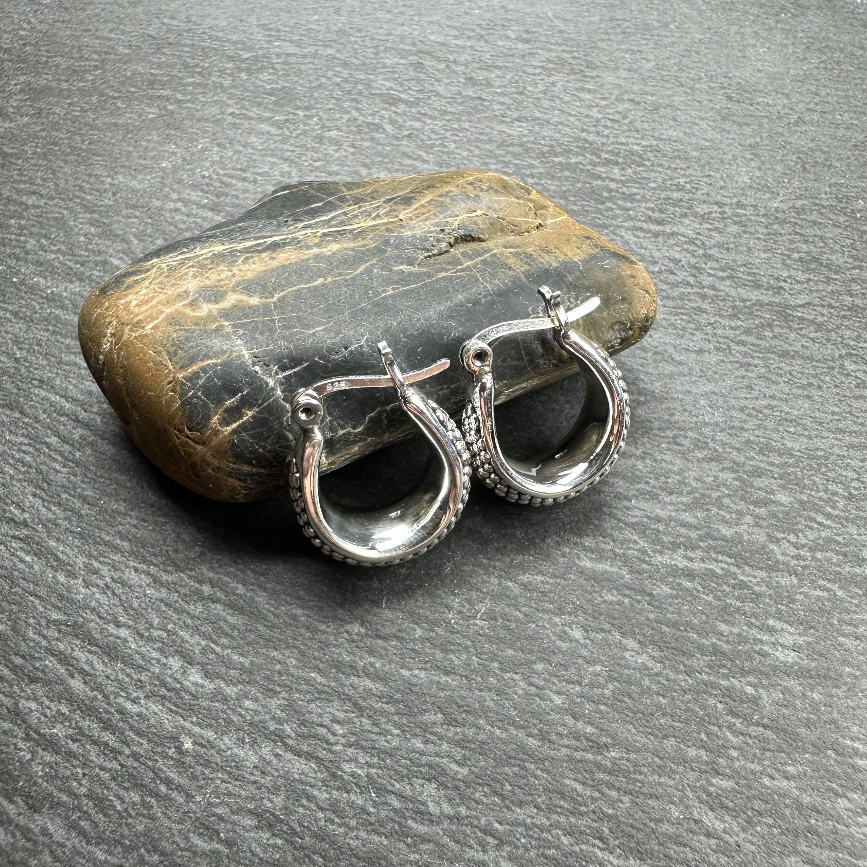 シルバー925 silver 総デザインフープピアス/軽研磨仕上げ