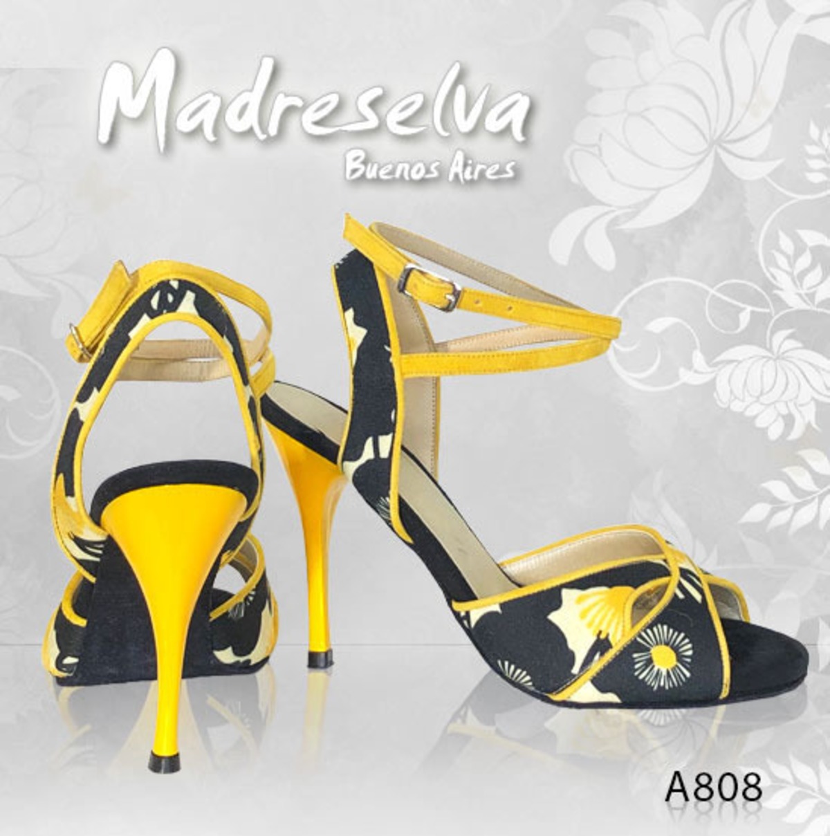 ZAPATOS DE Madreselva 黄色×柄黒サンダルタイプ サイズ37 