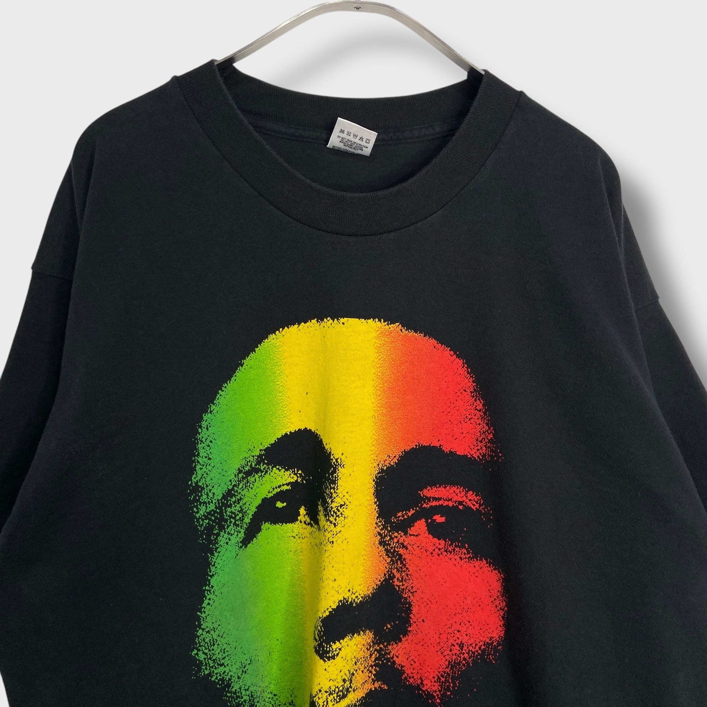 90s USA製 ボブマーリー フォトプリントTシャツ ラスタカラー 黒 XL