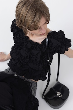 WILLFULLY　whip shirring stripe 2way tops　ウィップ シャーリング ストライプ 2way トップス　Black