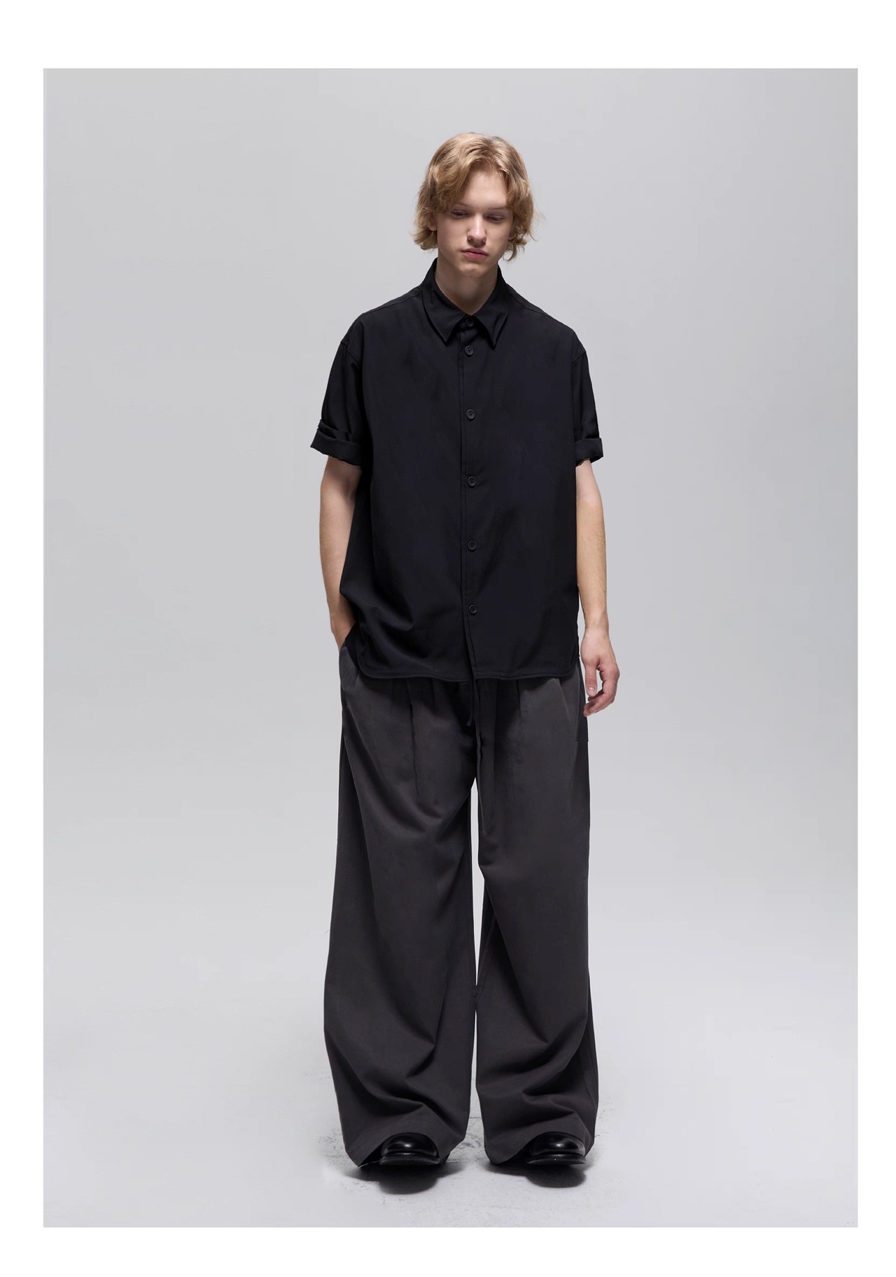 DECESOLO 25SS リンクルコットンリネン シングルブレストシャツ半袖