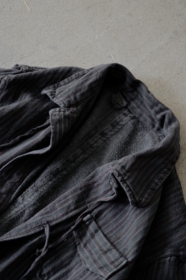 VENTITANK PROJECT Bulgarian Army 1950's-60's Dead Stock Custom Remade & Dyed Sumi Kuro Sleeping Shirt Jacket Type Red Multi3 ブルガリア軍 スリーピングシャツ ジャケット 50s 黒染め