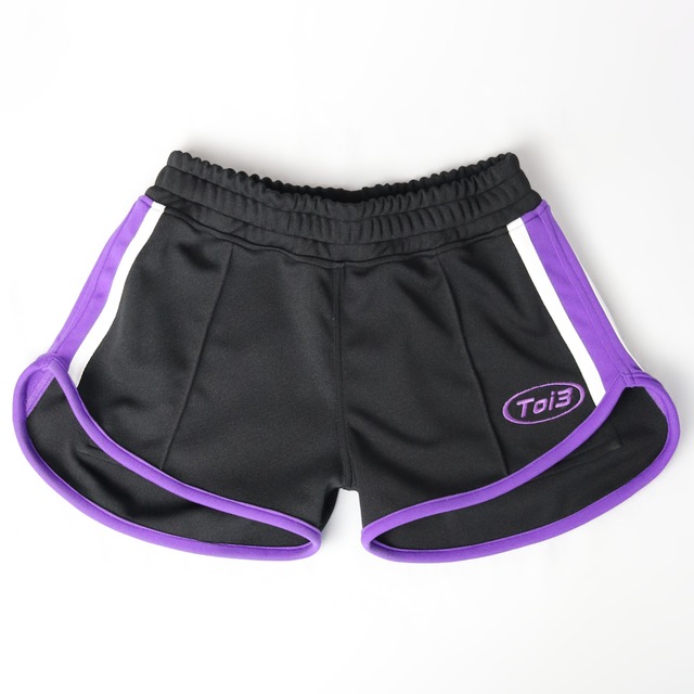 Center pleat sideline jersey shorts(センタープリーツサイドラインジャージショートパンツ)【Purple×Black】