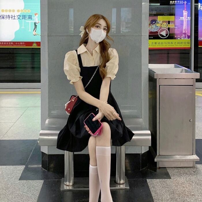 スリーブウェストドレス レディース 大人ガーリー スウィート キュート カジュアル ピュア ステッチ ドラファッションホール40342469649