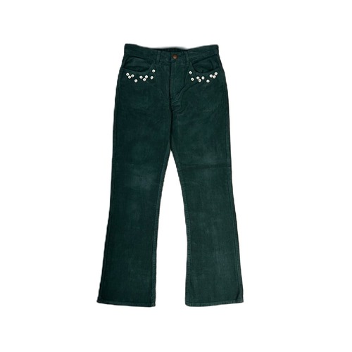 HAVE A GRATEFUL DAY #Flower Cut Embroidery Pants Green