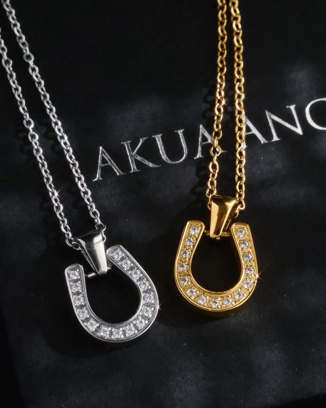 horseshoe zirconia necklace stainless steel ・N48