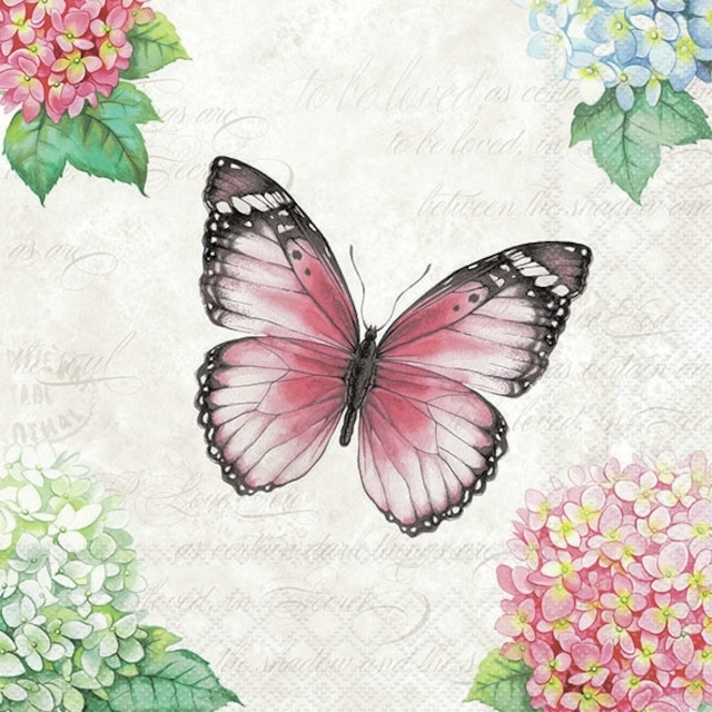 2024春夏【Ambiente】バラ売り2枚 ランチサイズ ペーパーナプキン Butterfly poem ライトグレー