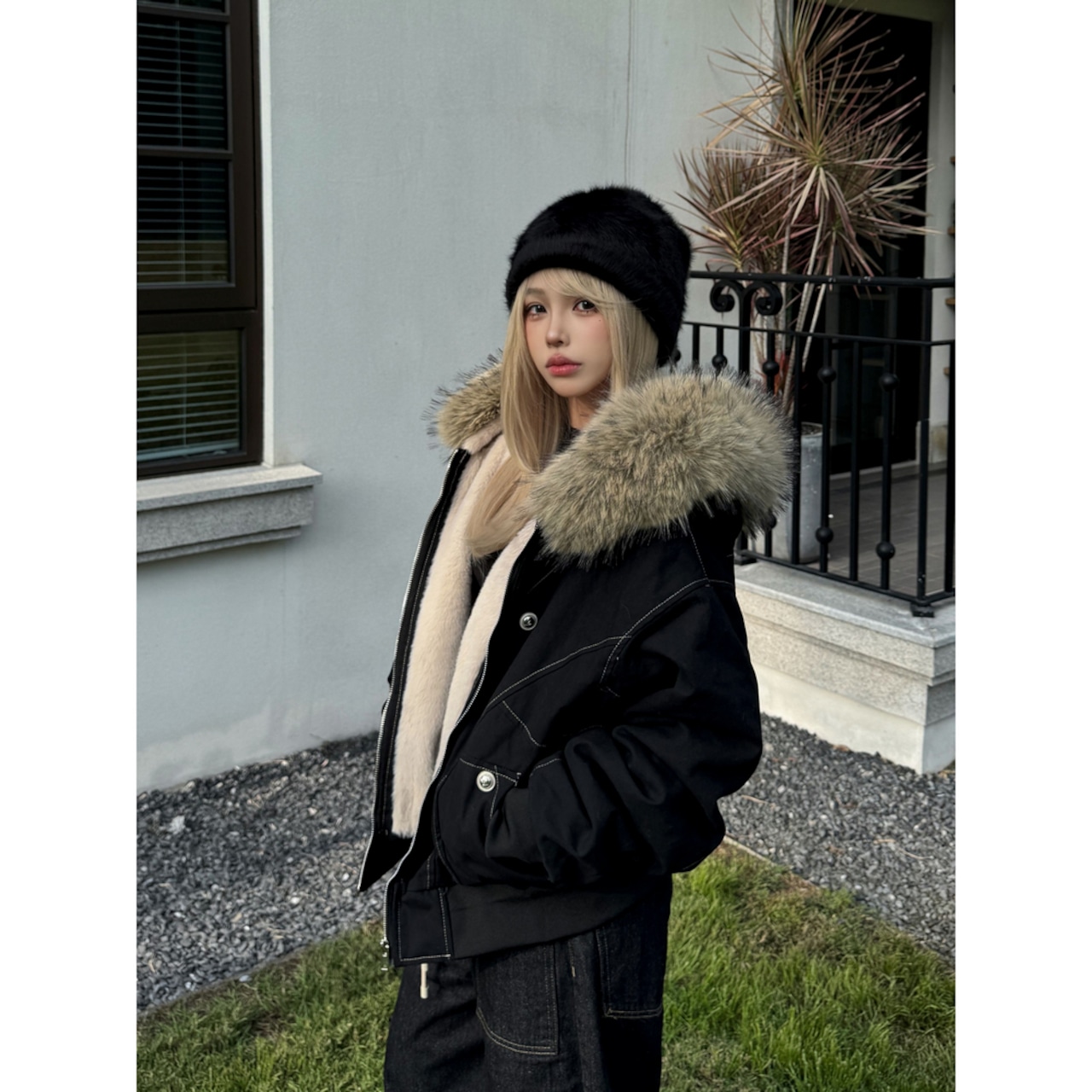 【暖かさUP】メタルボタンファー中綿ジャケット T1949