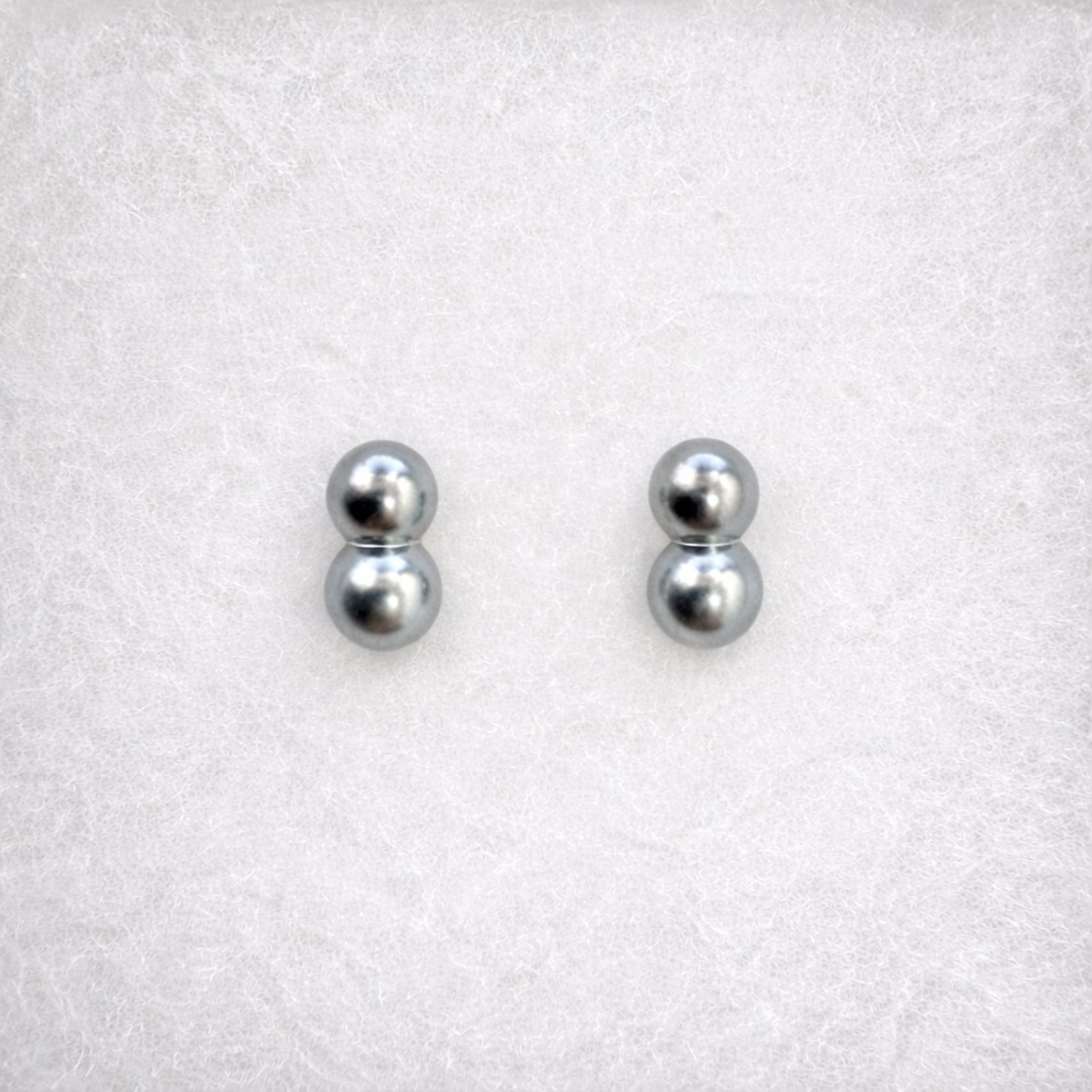 ナチュラルブルー あこや真珠 6.0mm 双子パールピアス K18ポスト
