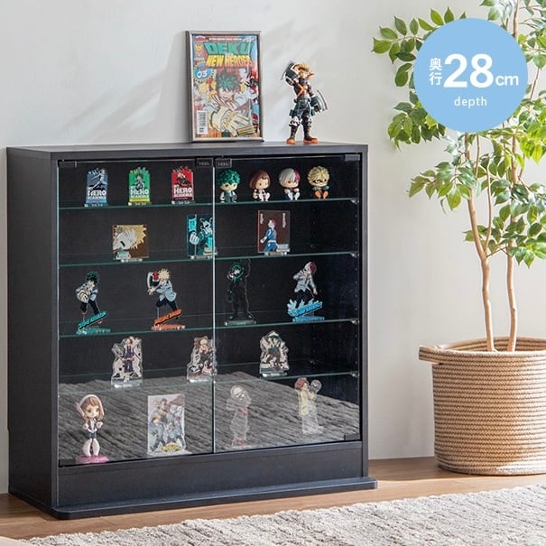 【全2色】ガラス扉のガラス棚コレクションケース (幅80cm×奥行28cm)