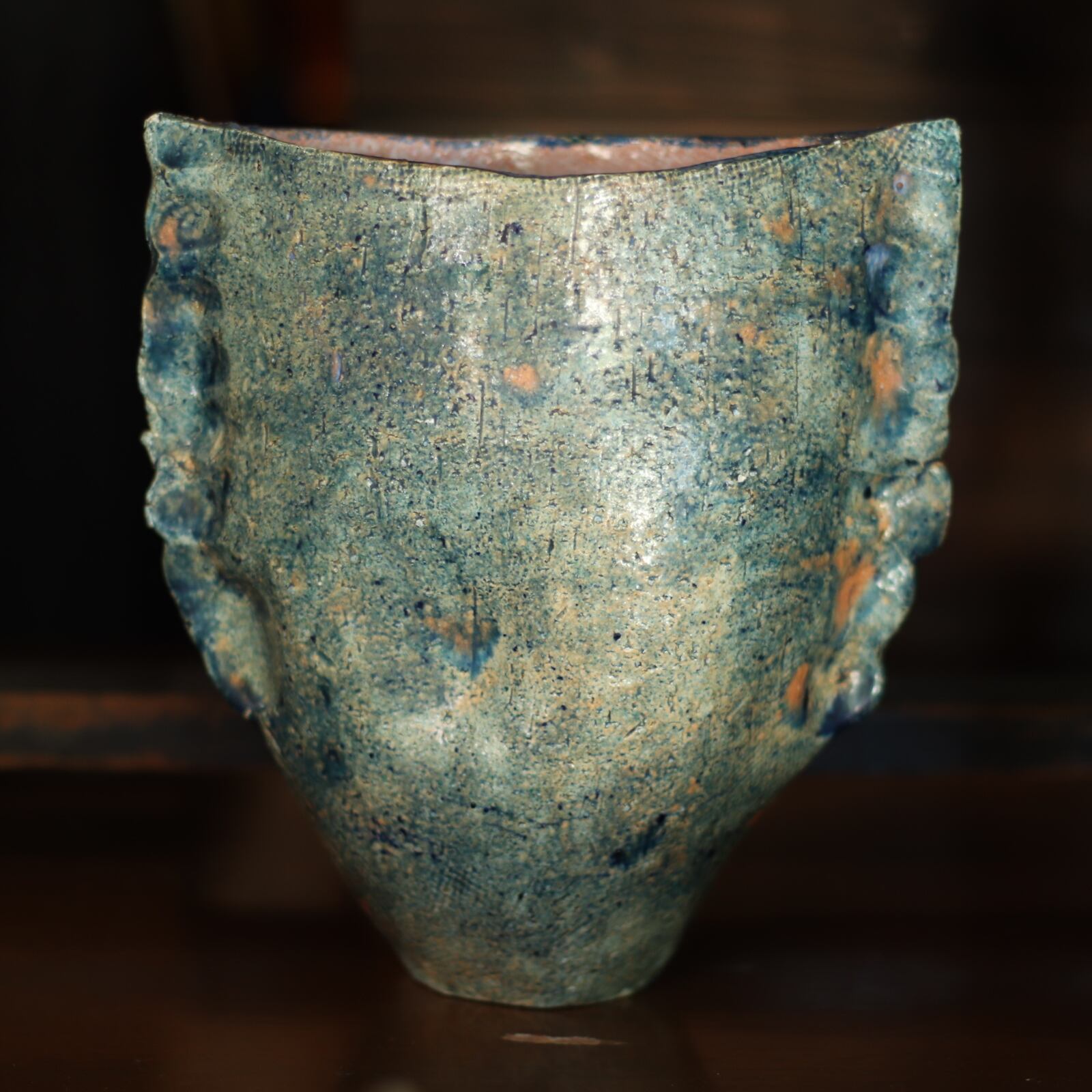 混ざり合うピンクとブルー 重厚で個性的な花瓶 陶器 花器 壺 銘入り ビンテージ インテリア | 古着屋 Sputonic