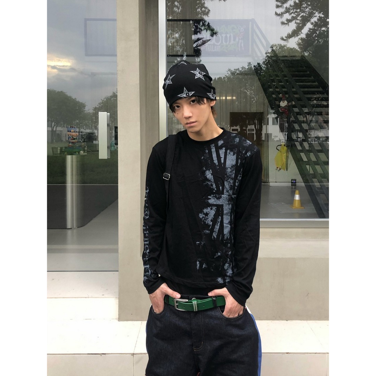 VINTAGE ストリート フラッグプリント ロングTシャツ T2279