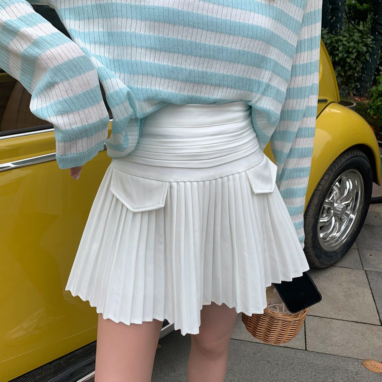 ハイウェストウェストプリーツスカート スプリングサマーホワイトAライン 春物 夏物 6Du_Shop_Women71525536132