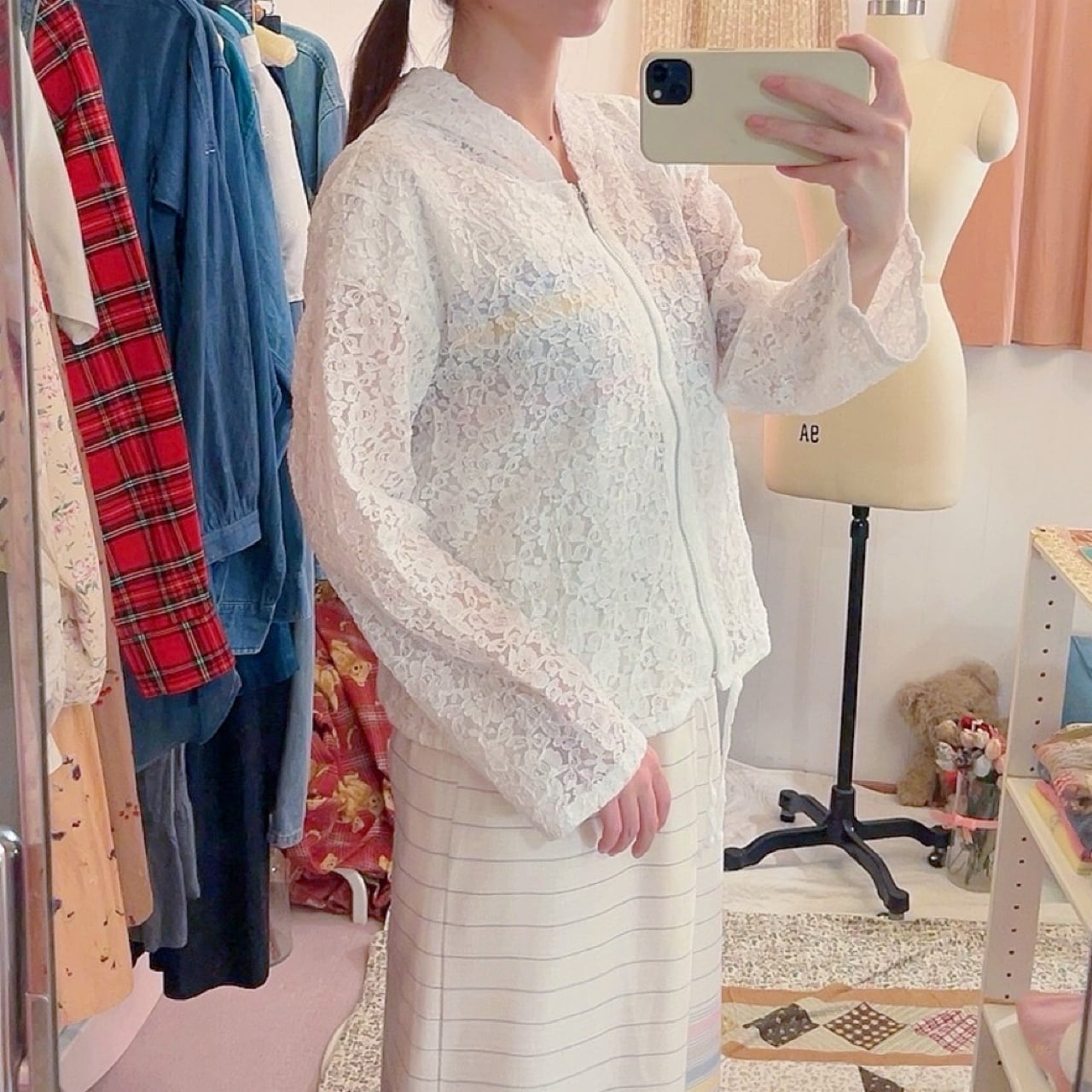 white flower lace hoodie