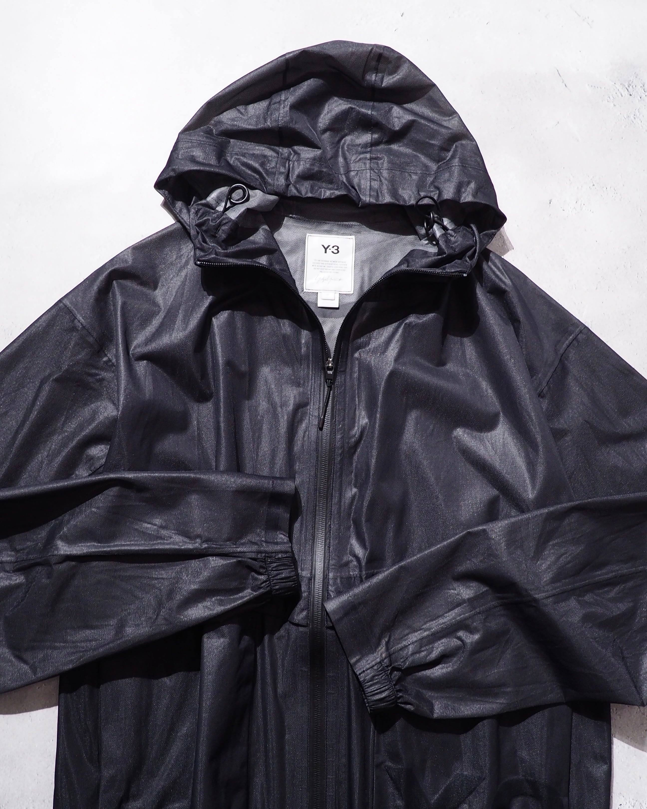 "Y-3(Yohji Yamamoto)" Black sheer Waterproof Nylon Tech Full zip jacket