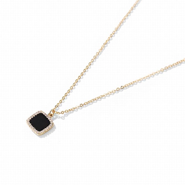 ネックレス スクエアカット チェーン付 ゴールド キラキラ 韓国アクセサリー 合金 CZ ペンダント 人気 アクセサリー / Geometric black square necklace (DTC-595867342182)