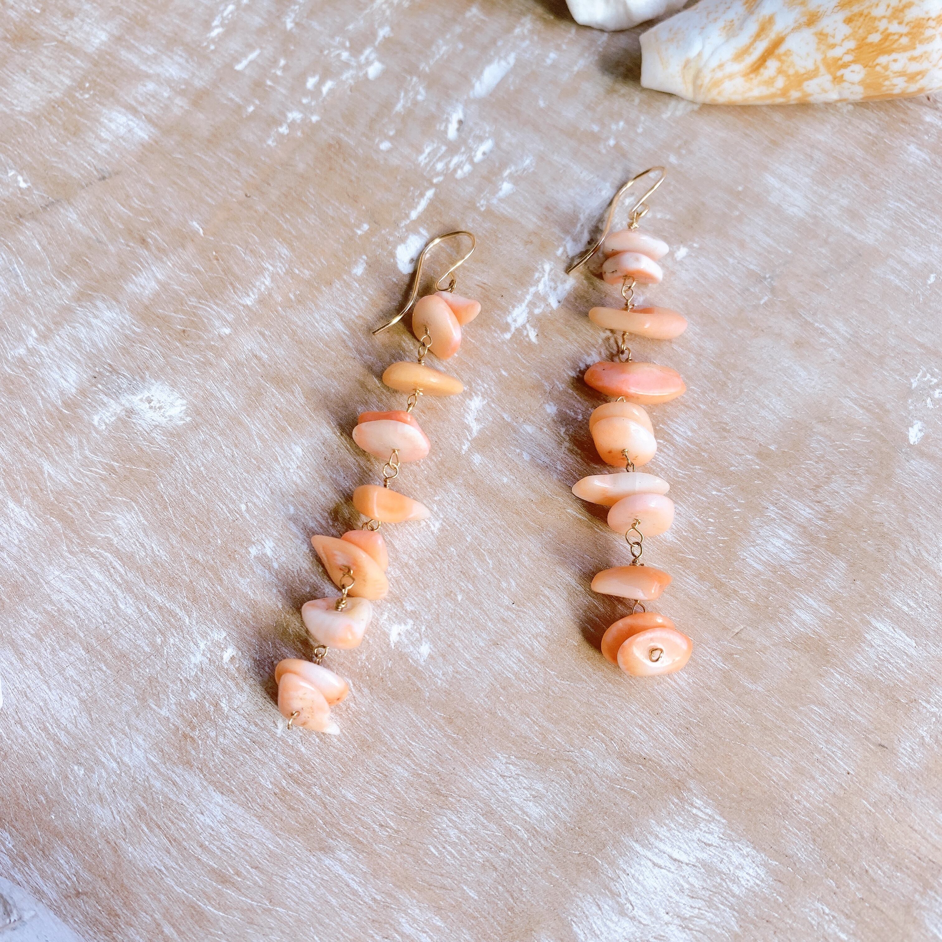 14KGF coral long PE【K14ゴールドフィールド コーラルロングピアス