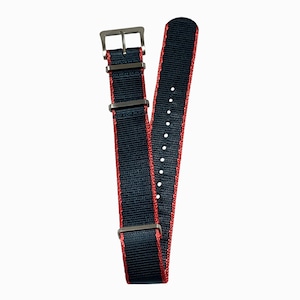 DELUXE NYLON NATO TYPE WATCH STRAP /  Navy color with Red trim lines