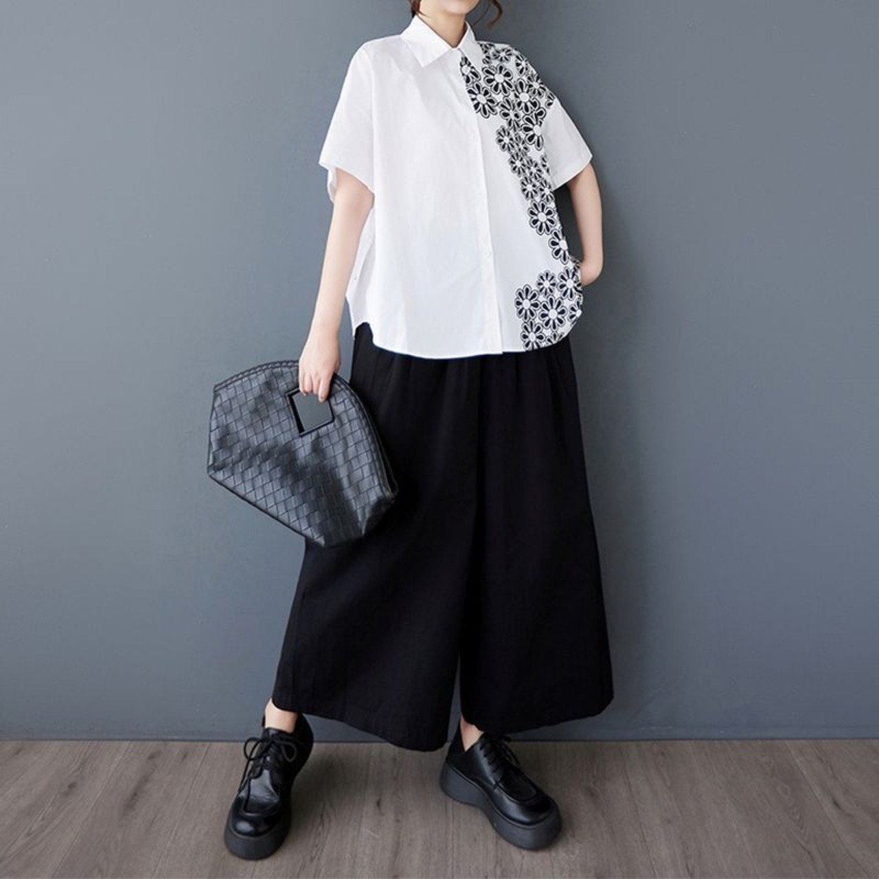 ビッグシルエット フラワー柄 プリントシャツ  30017