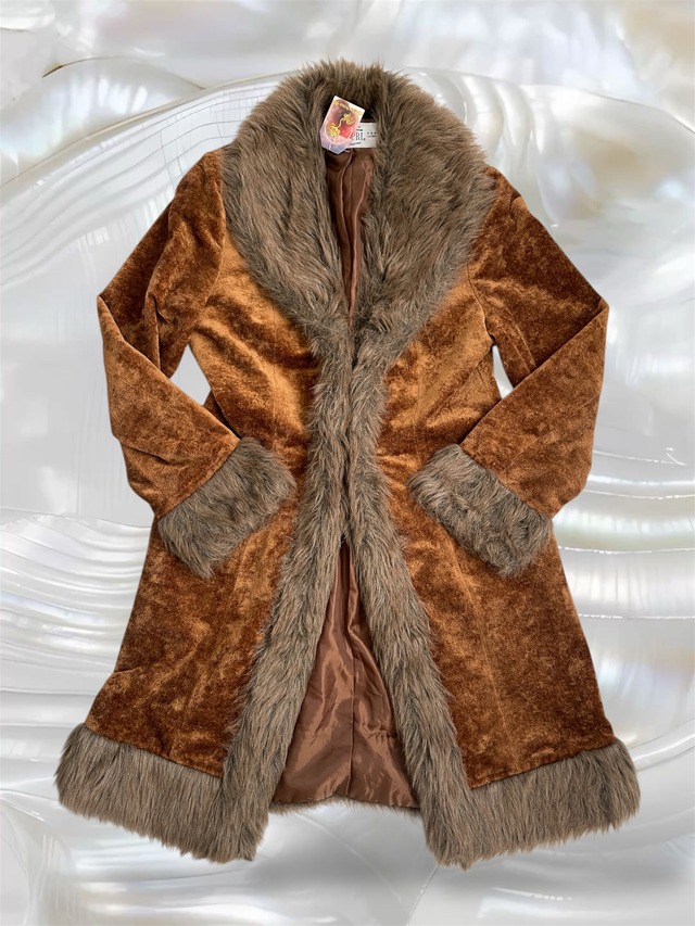 90s velours fake fur long coat
