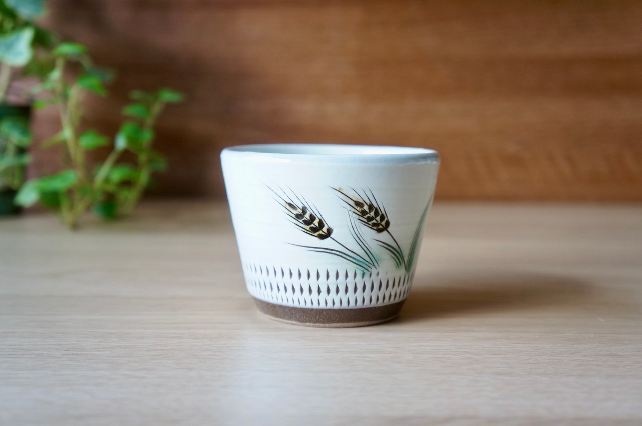小石原焼　蔵人窯　蕎麦猪口　フリーカップ　麦 　①　［23-513］