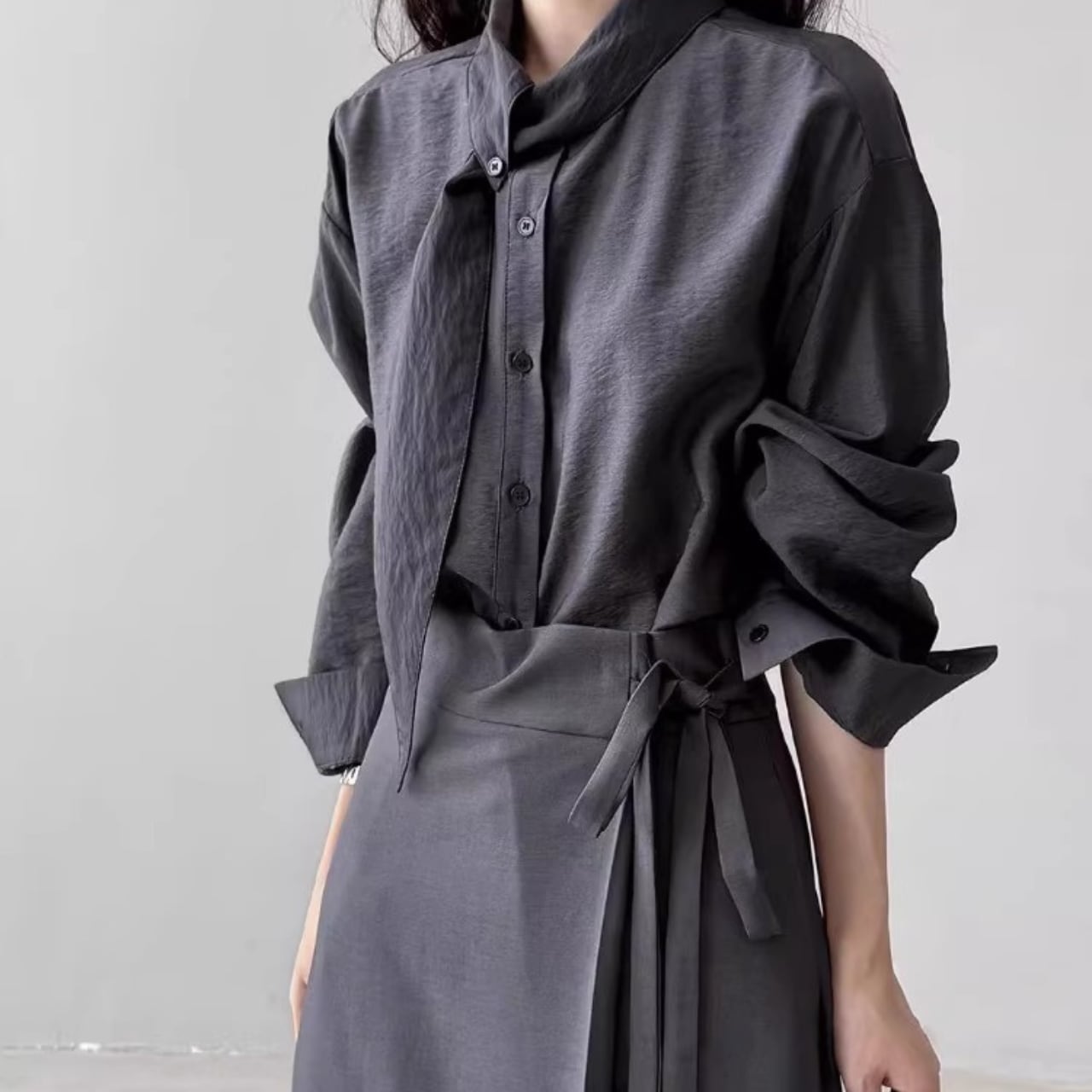 Bow Tie Shirt Color Blouse L00617