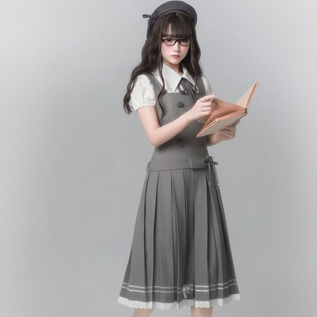 クラロリ お嬢様学園風 グレープリーツセットアップ ネックリボン付き上品3点セット｜SEASONZ