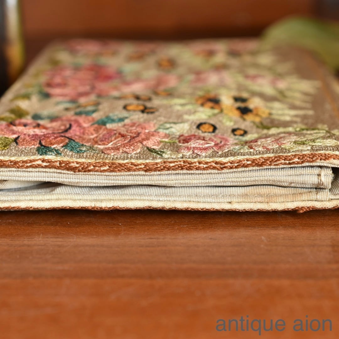 19世紀末-20世紀初期 フランス リネン 立体 刺繍 モノグラム 花刺繍