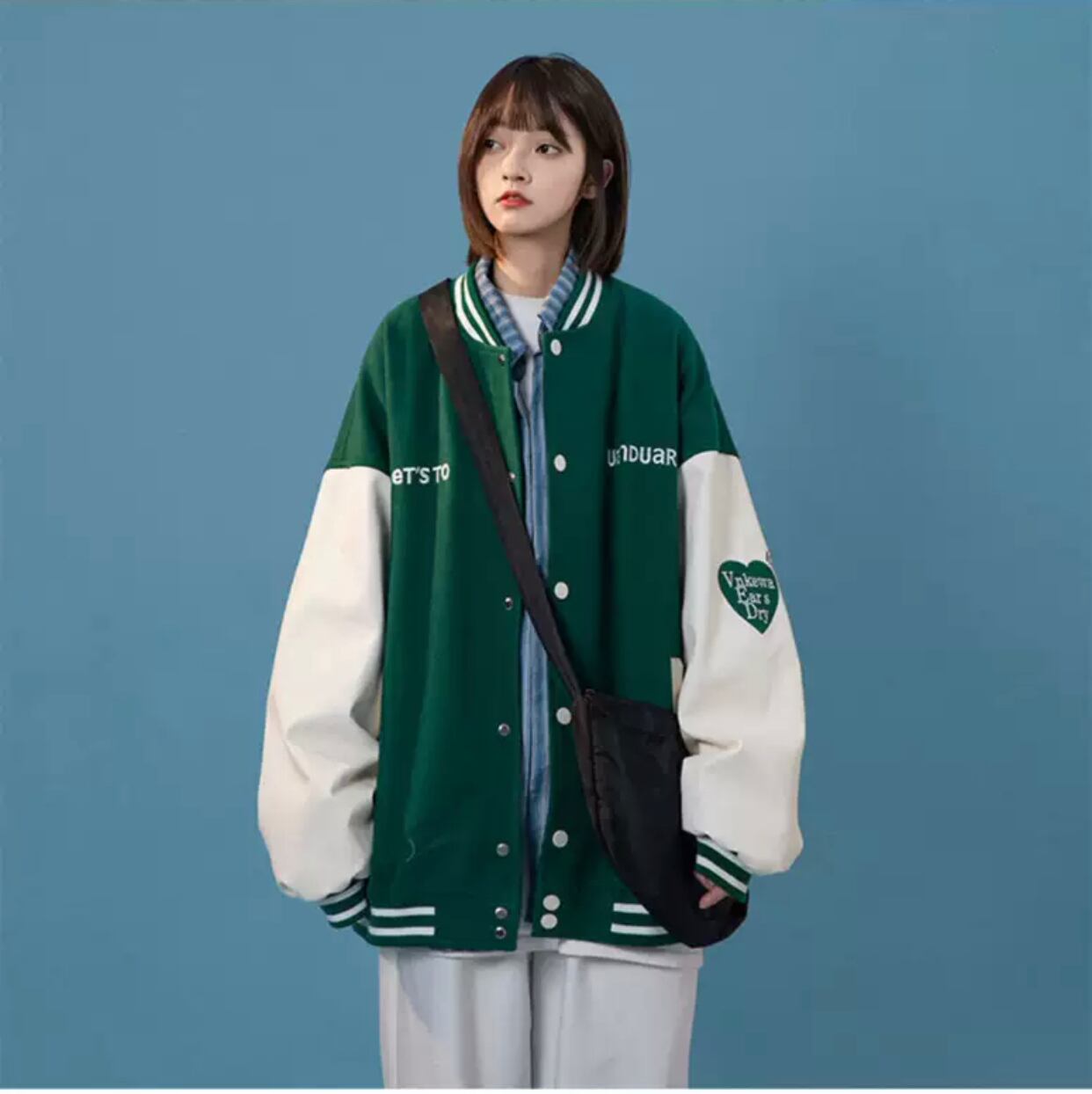 ヘビロテ確定 オーバーサイズ スタジャン 韓国ストリート メンズライク ラインリブ ブルゾン 古着っぽ ダボかわ スポーティー カジュアル Lamitte Deco トレンド 韓国ファッション ショップ Base店