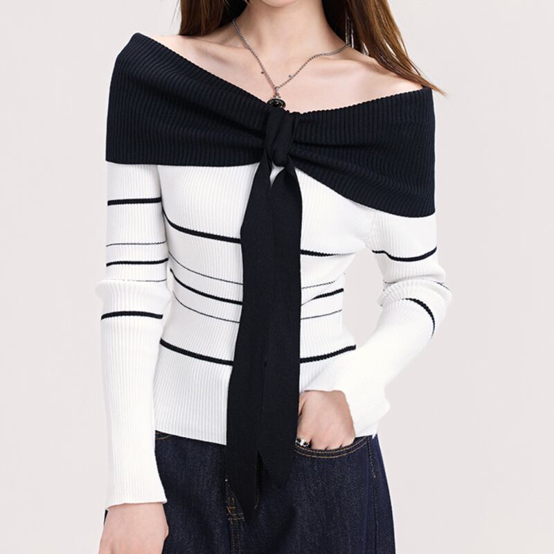 border ribbon long sleeve knit m1207